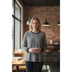 Lauren Jean Co Ralph Lauren Women's Sz XL Black Striped T- Shirt Elbow Patch